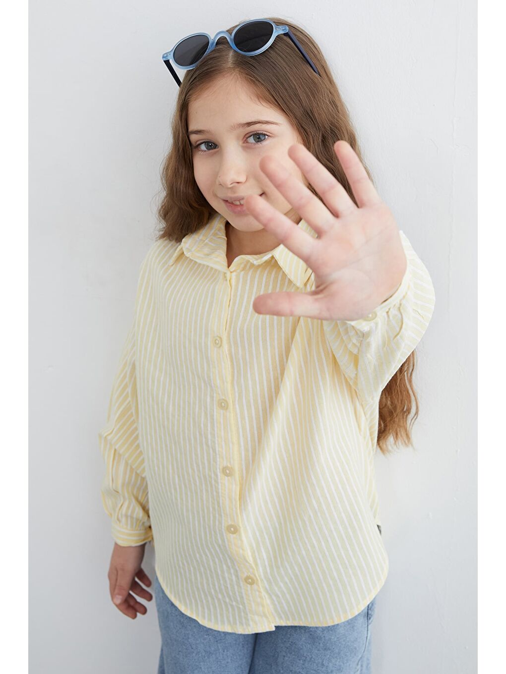 Sarı Çizgili Salaş Kız Çocuk Gömlek-1