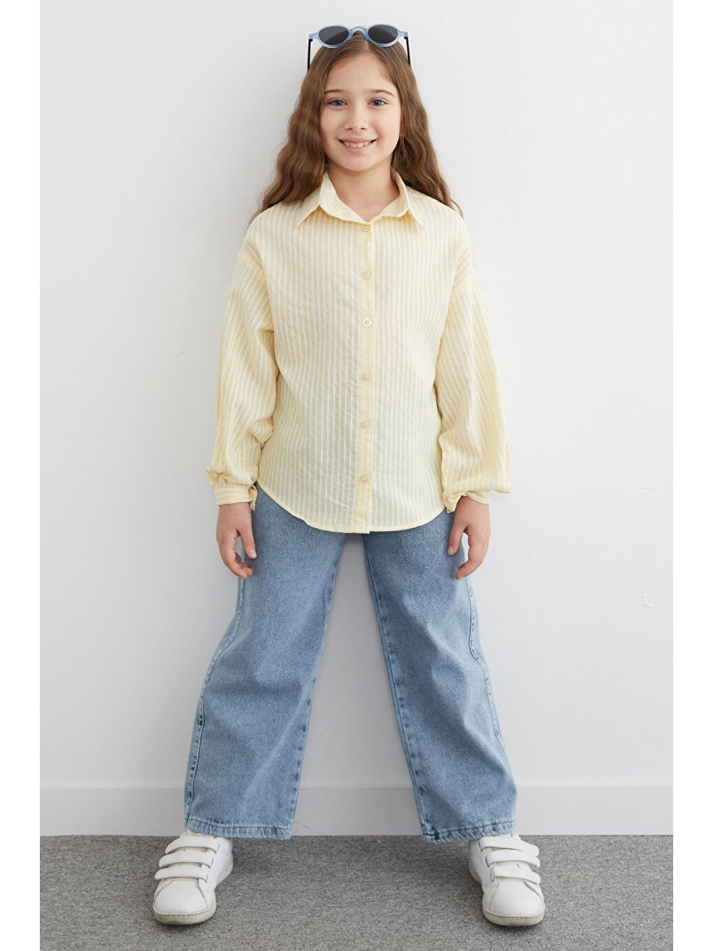 Sarı Çizgili Salaş Kız Çocuk Gömlek-3