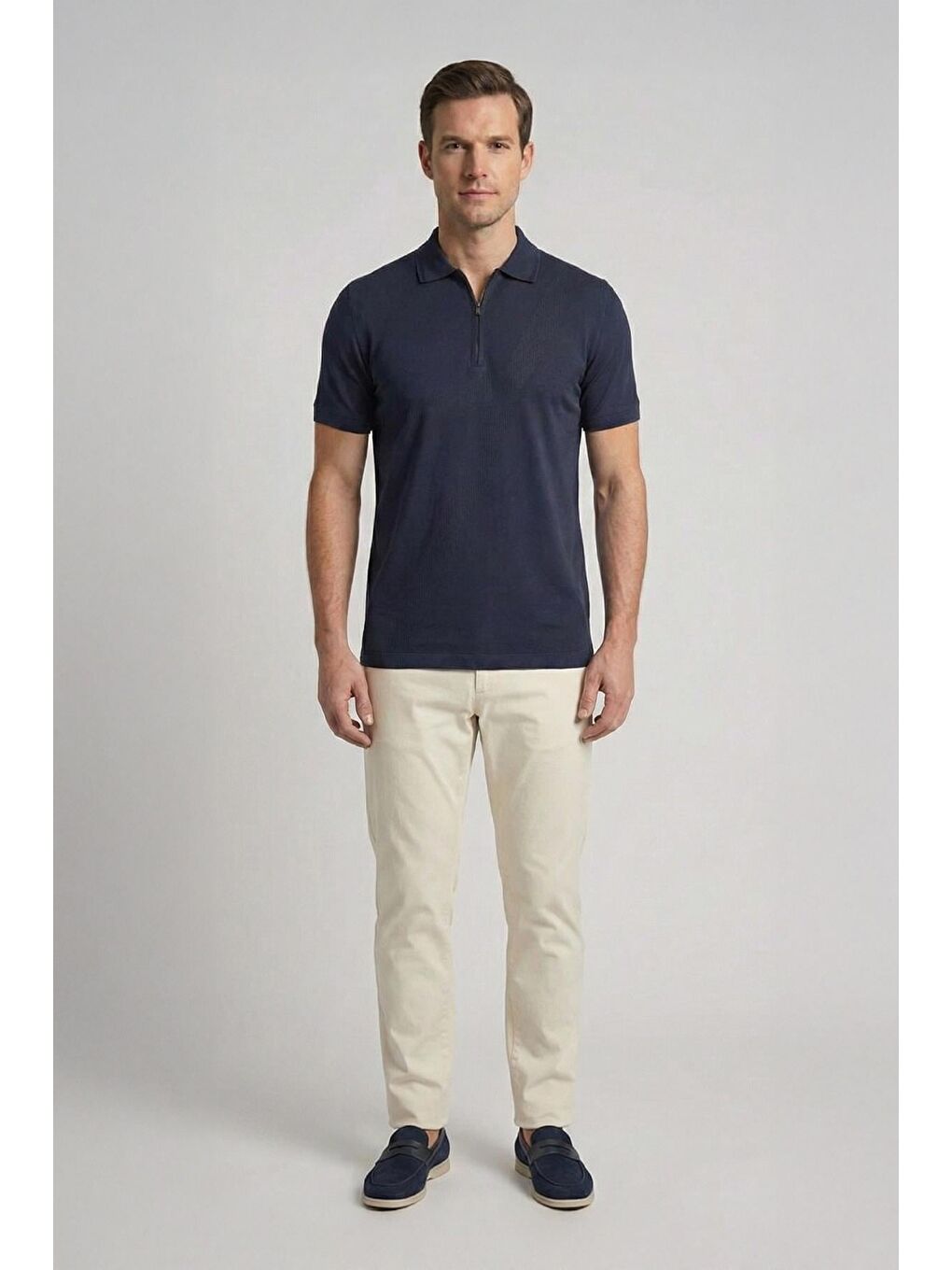 Giotelli Lacivert Standart Fit %100 Pamuklu Polo Yaka Armürlü Tişört-1