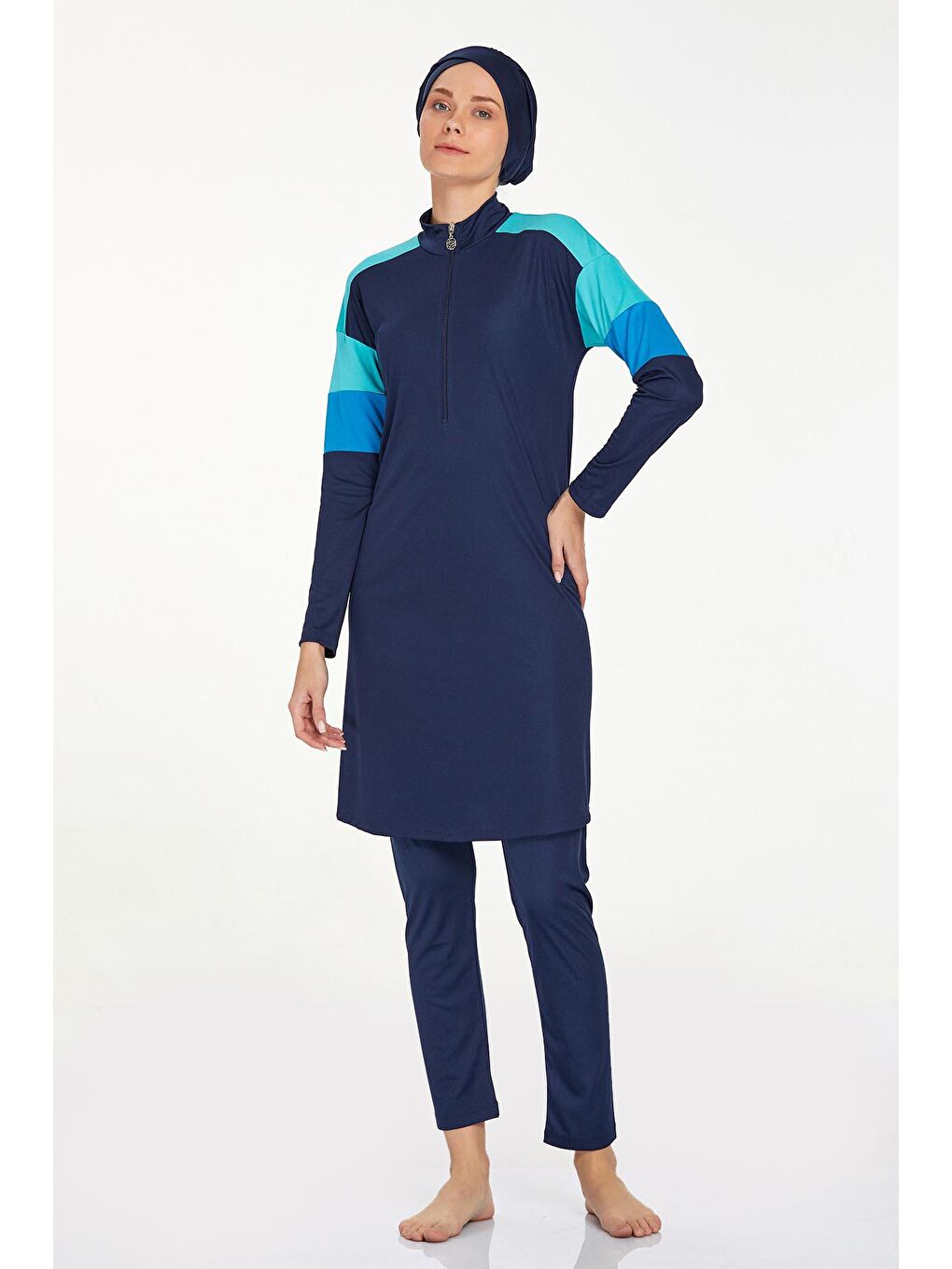 Elastanlı Tam Kapalı Tesettür Mayo Merlın 9241 Koyu Lacivert-1