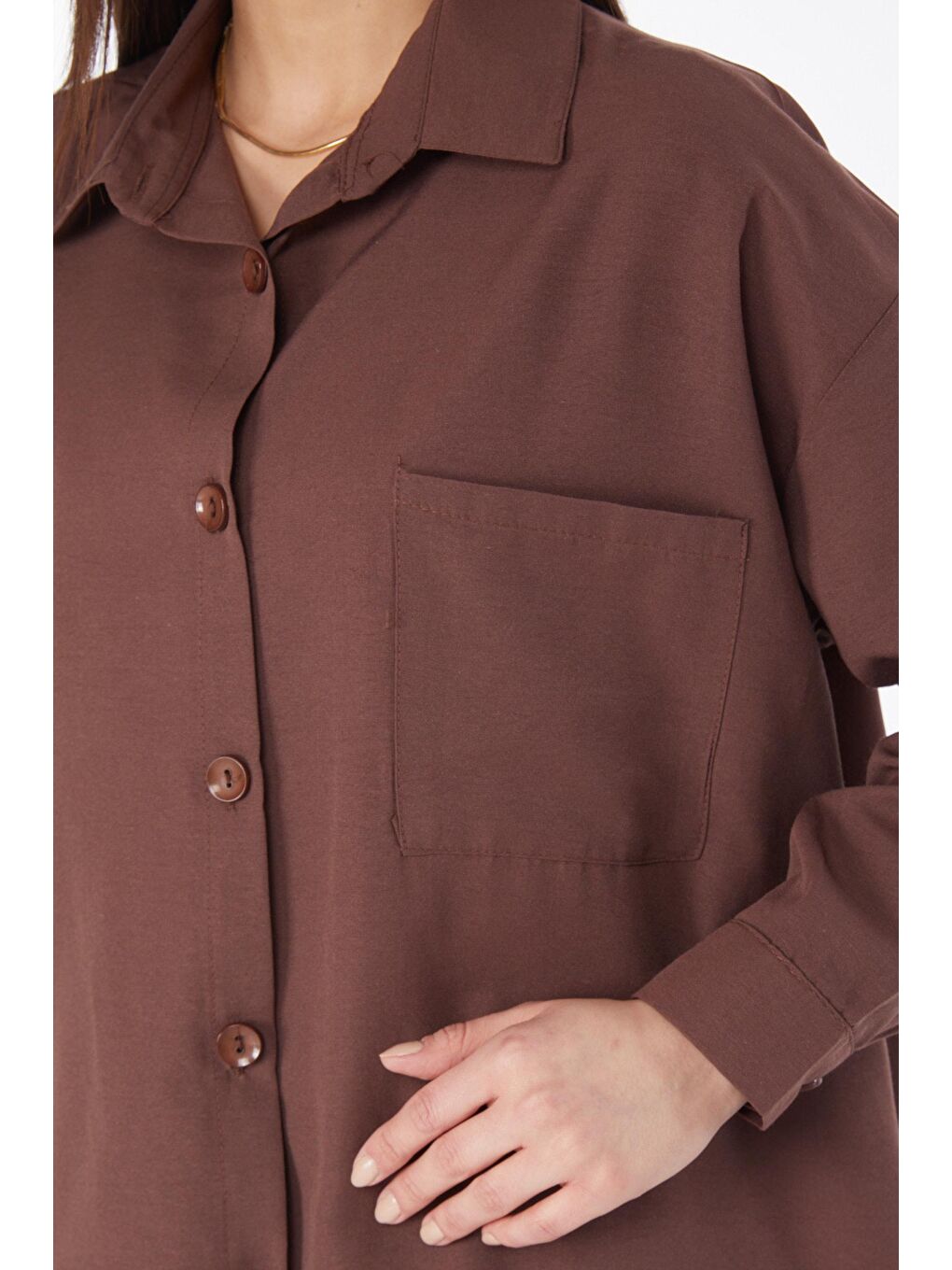 Gömlek Yaka Kadın Kahverengi Tunik+Pantolon - 11508-3