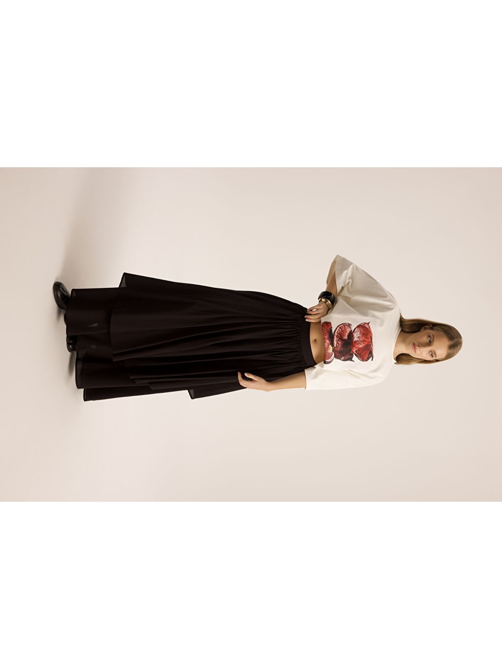 Kevin Çift Kat Siyah Uzun Etek-5