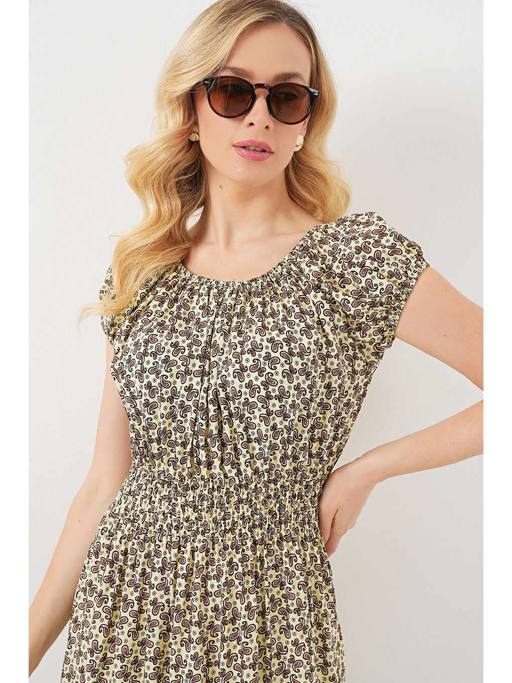 Kadın Yakası Büzgü Detaylı Elbise 2544 - Yağ Yeşil-1