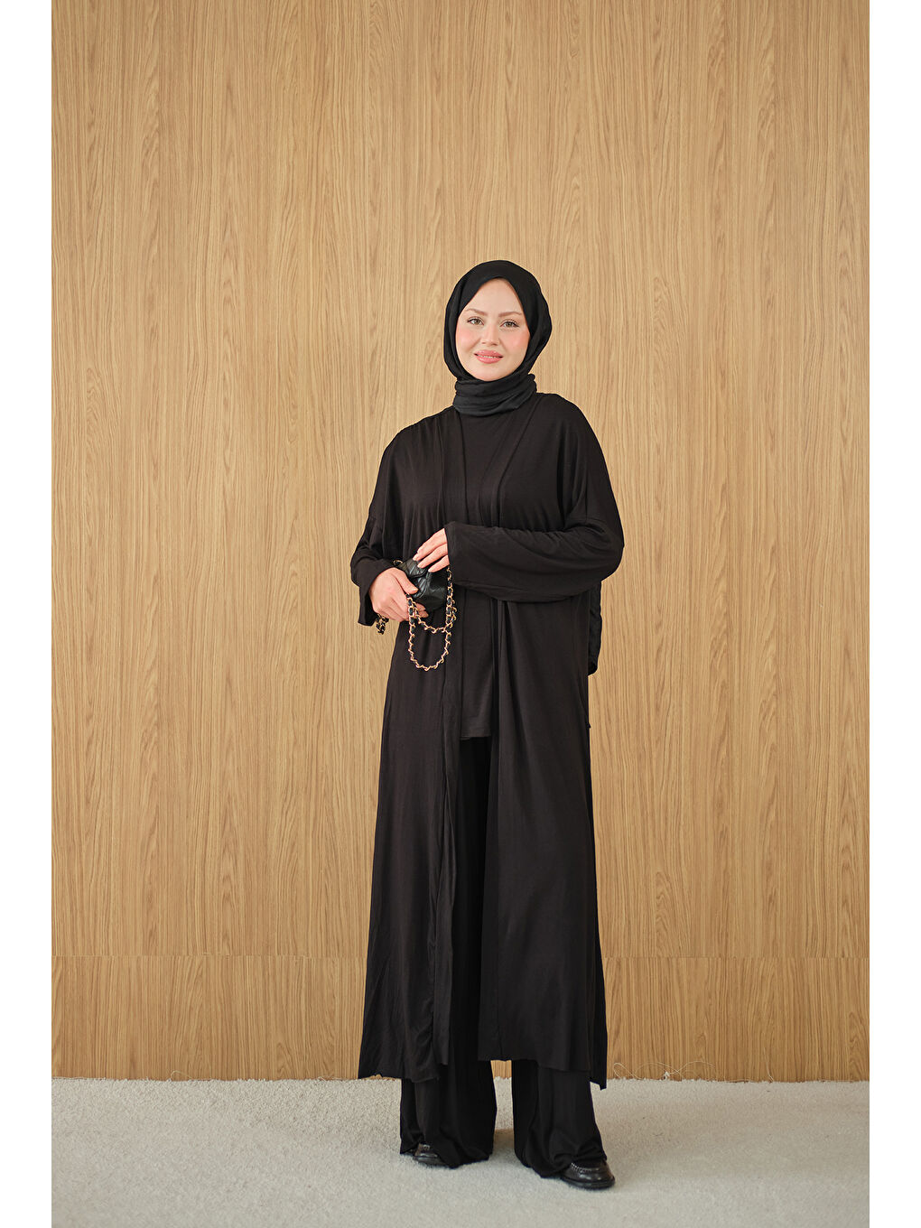 Kadın Yandan Yırtmaçlı Sıfır Kol 3'lü Takım Siyah-2