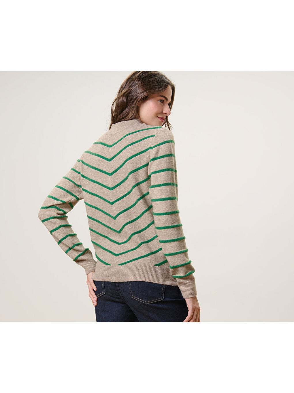 Kadın Örgü Kazak, Krem/Yeşil-1