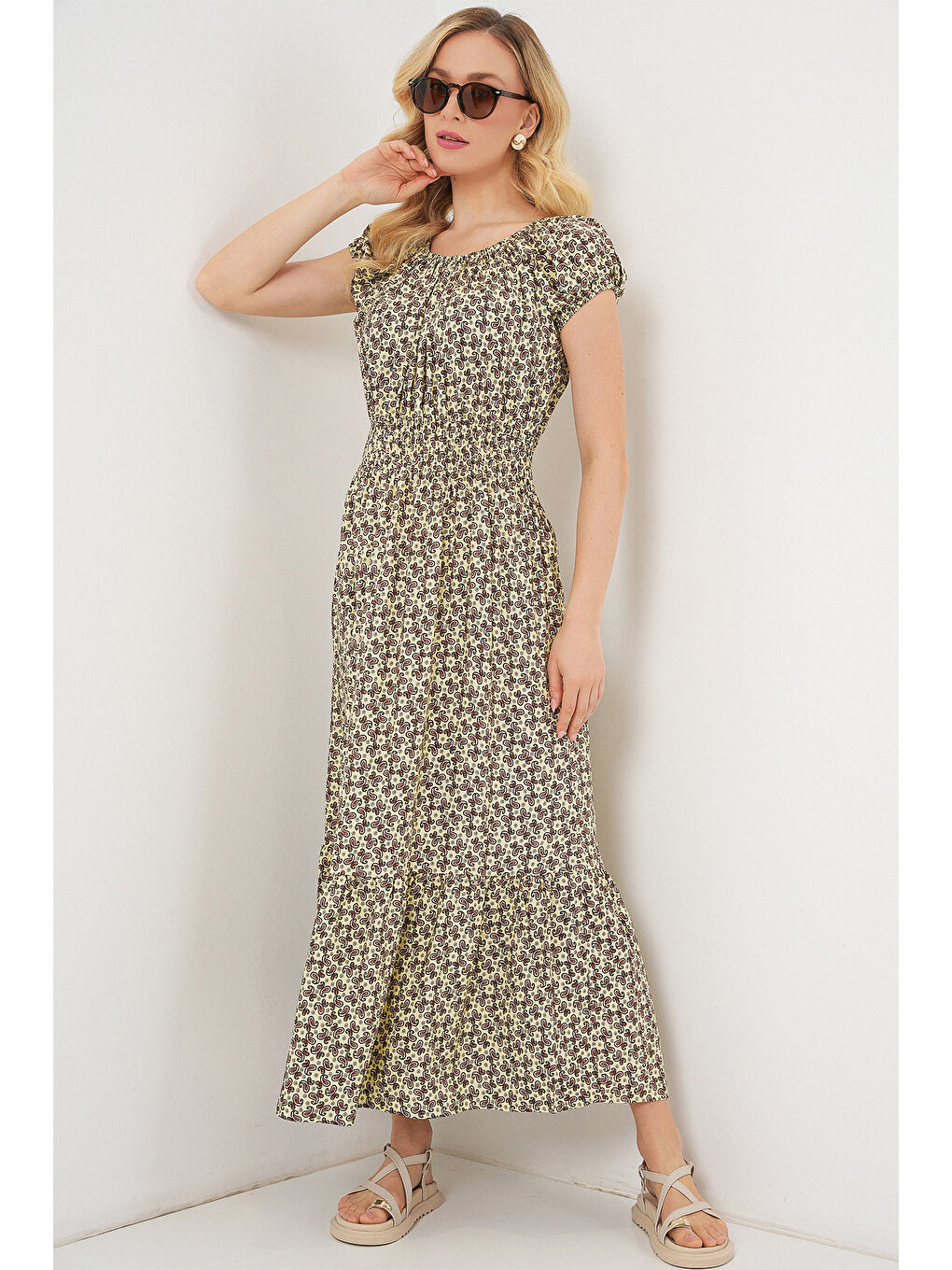 Kadın Yakası Büzgü Detaylı Elbise 2544 - Yağ Yeşil-3