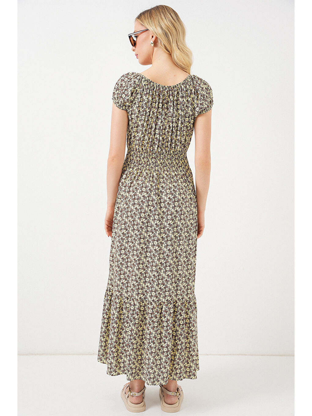 Kadın Yakası Büzgü Detaylı Elbise 2544 - Yağ Yeşil-5