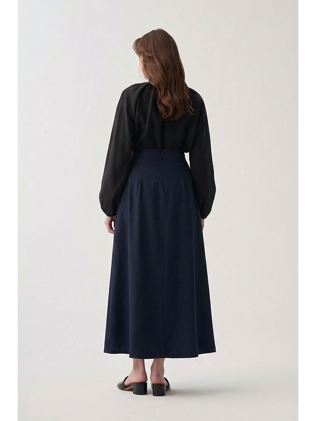 Lacivert-Pile Detaylı Etek-2