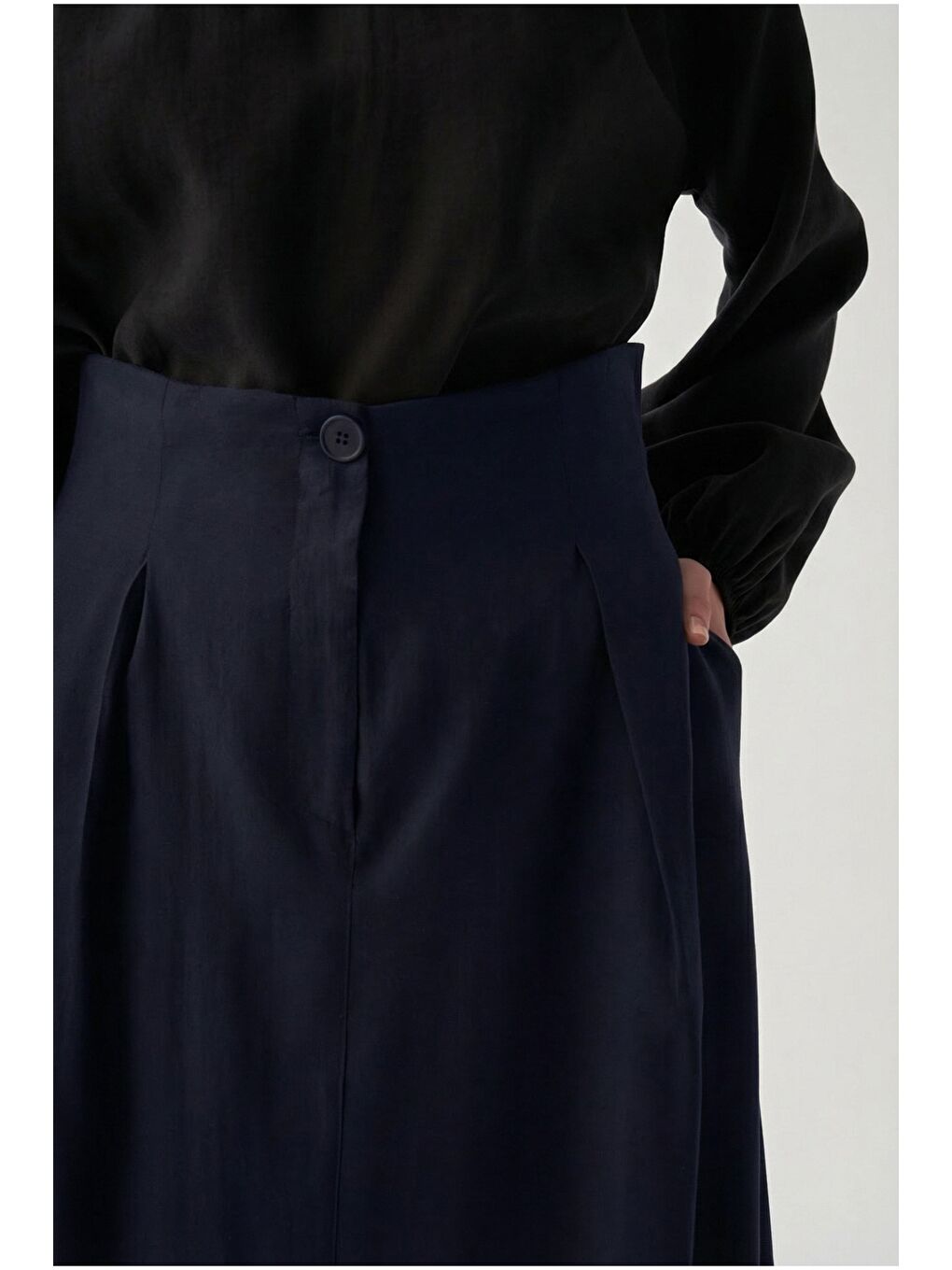 Lacivert-Pile Detaylı Etek-3