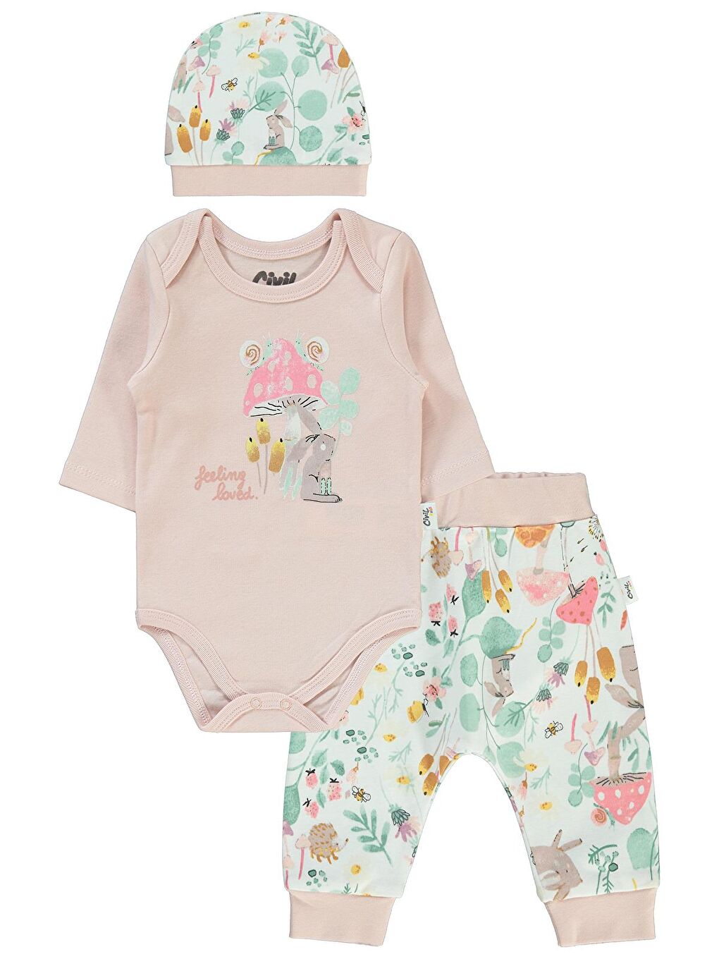 Pembe Baby Kız Bebek 3'lü Takım 3-12 Ay Pudra