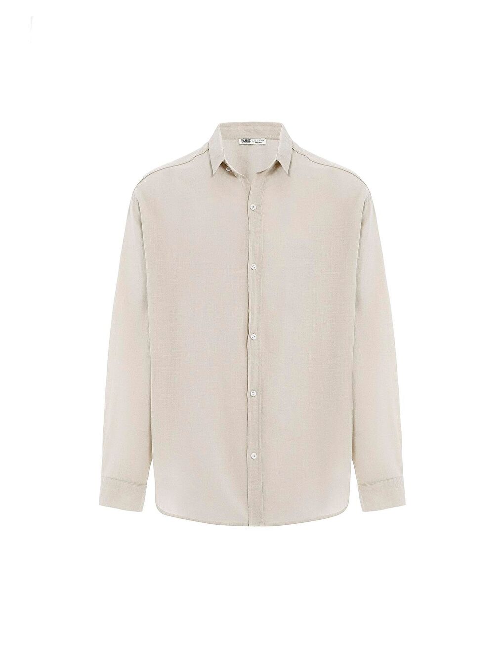 Bej Basic Oversize Pamuk Keten Gömlek Taş-4