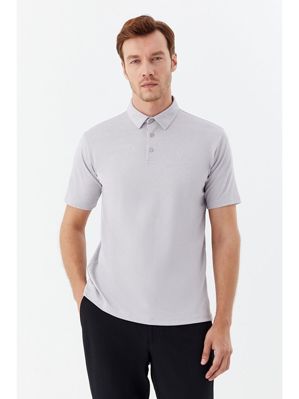 Erkek Gri Standart Fit Polo Yaka Tişört – Kısa Kollu