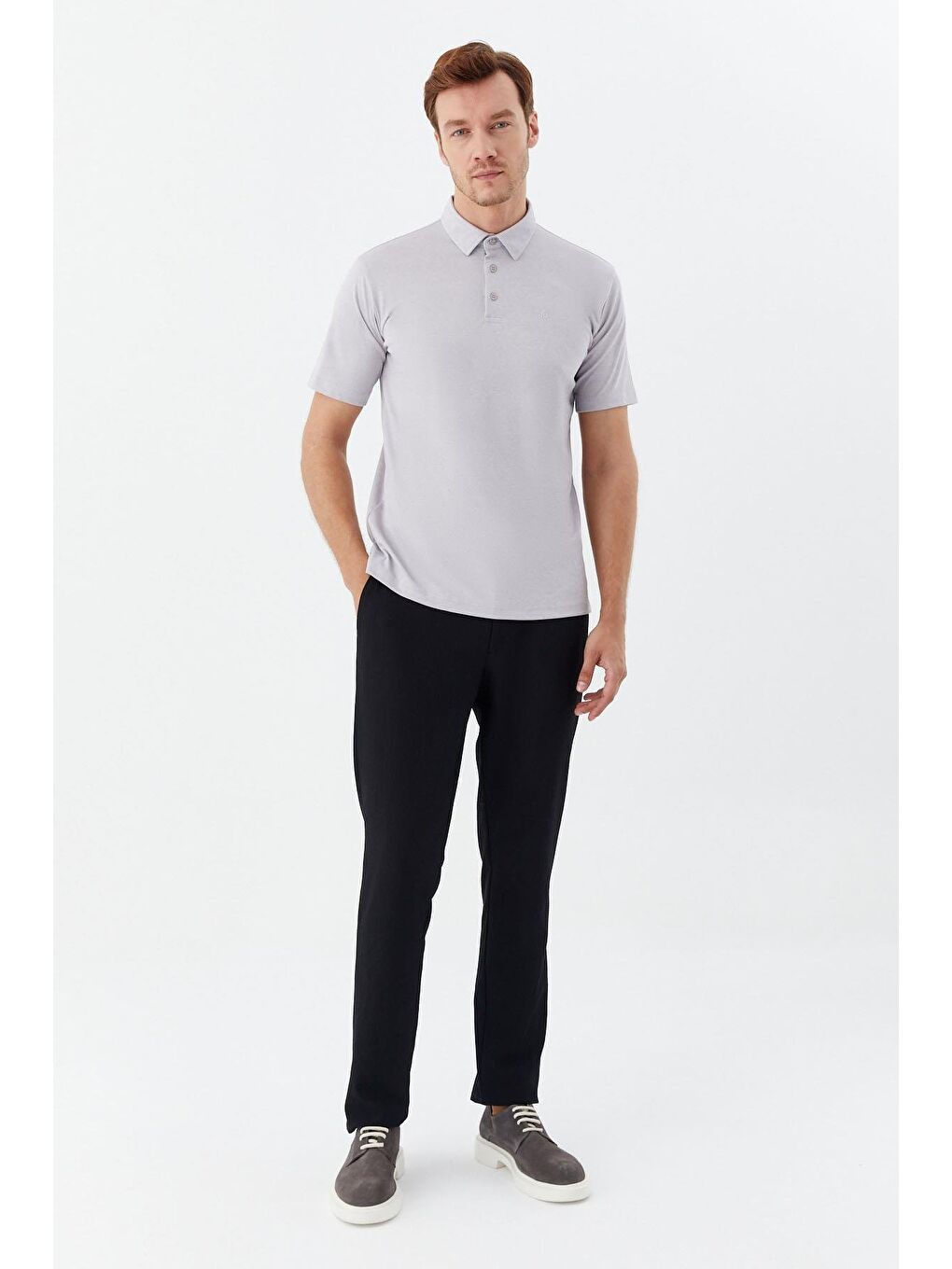 Erkek Gri Standart Fit Polo Yaka Tişört – Kısa Kollu-1