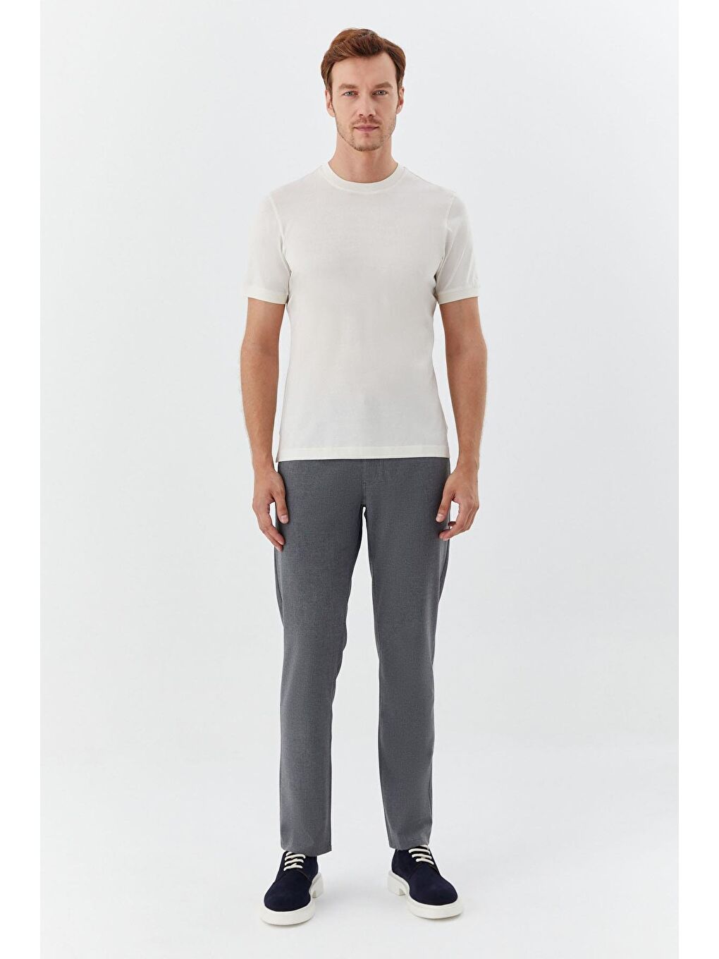 Kahverengi Desenli Bisiklet Yaka Erkek T-Shirt Latte-1