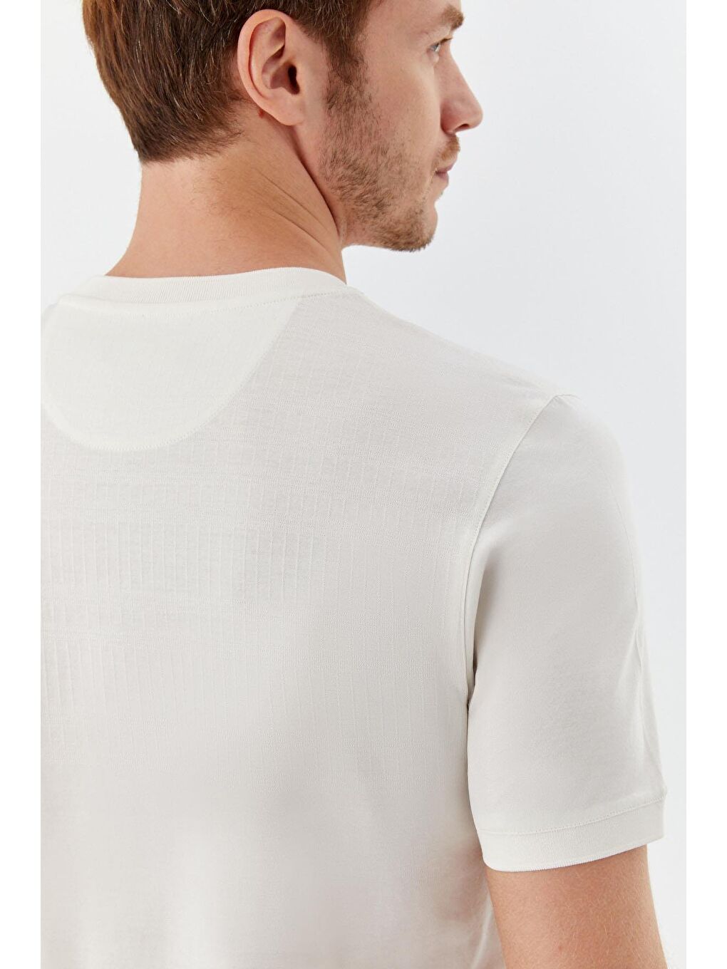 Kahverengi Desenli Bisiklet Yaka Erkek T-Shirt Latte-4