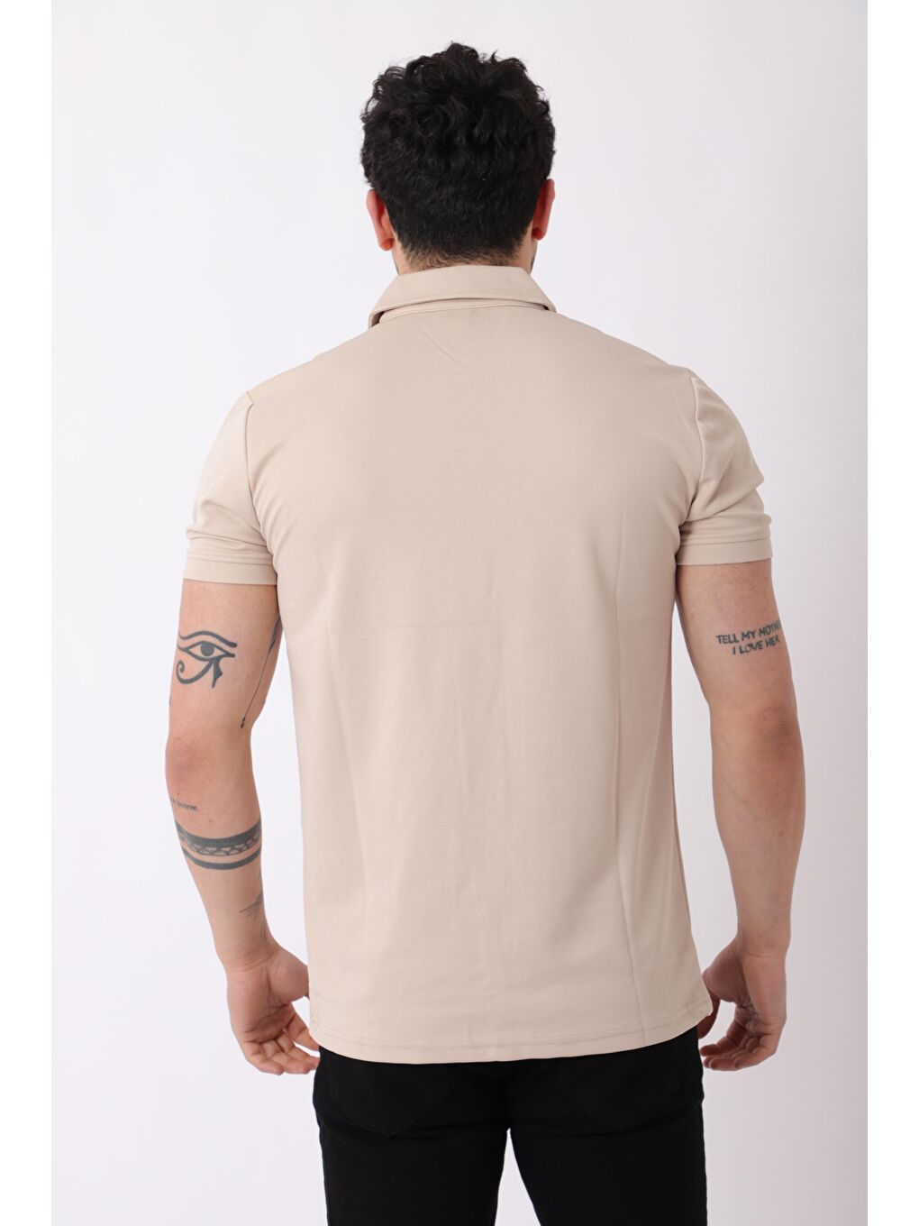 Bej Yakalı Yarım Fermuarlı Erkek Tişört JS C-1022_30414-4