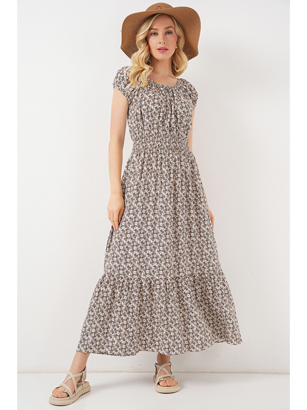 Kadın Yakası Büzgü Detaylı Elbise 2544 - Kahverengi-2