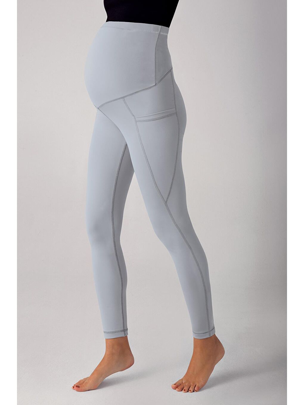 Gri Ayarlanabilir Yüksek Bel Esnek Toparlayıcı Çift Cepli Spor Hamile Tayt T06-1