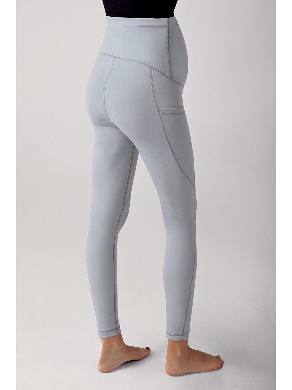 Gri Ayarlanabilir Yüksek Bel Esnek Toparlayıcı Çift Cepli Spor Hamile Tayt T06-2