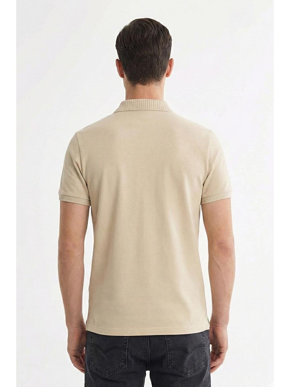 Bej Kum Standart Fit %100 Pamuklu Polo Yaka Erkek Tişört-1