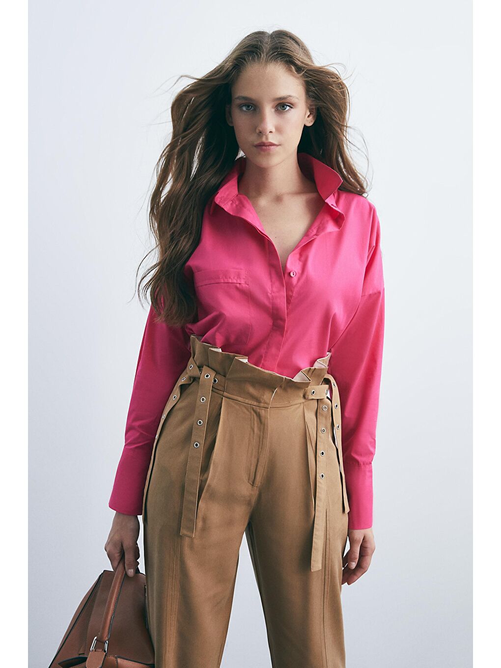 Fuşya, Pamuk Poplin Dokuma Gömlek-1