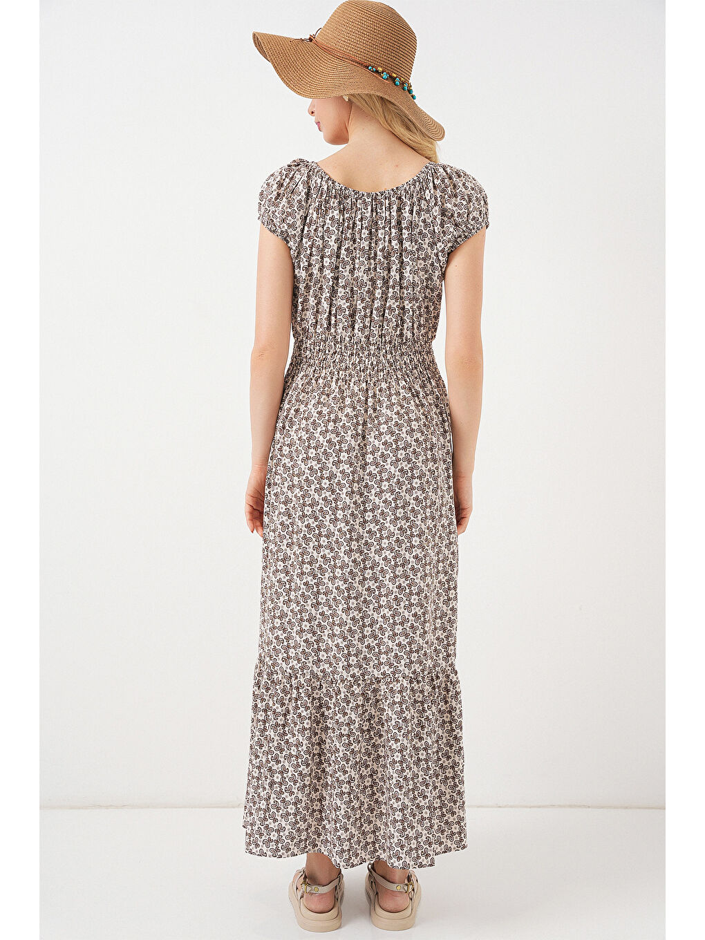 Kadın Yakası Büzgü Detaylı Elbise 2544 - Kahverengi-5