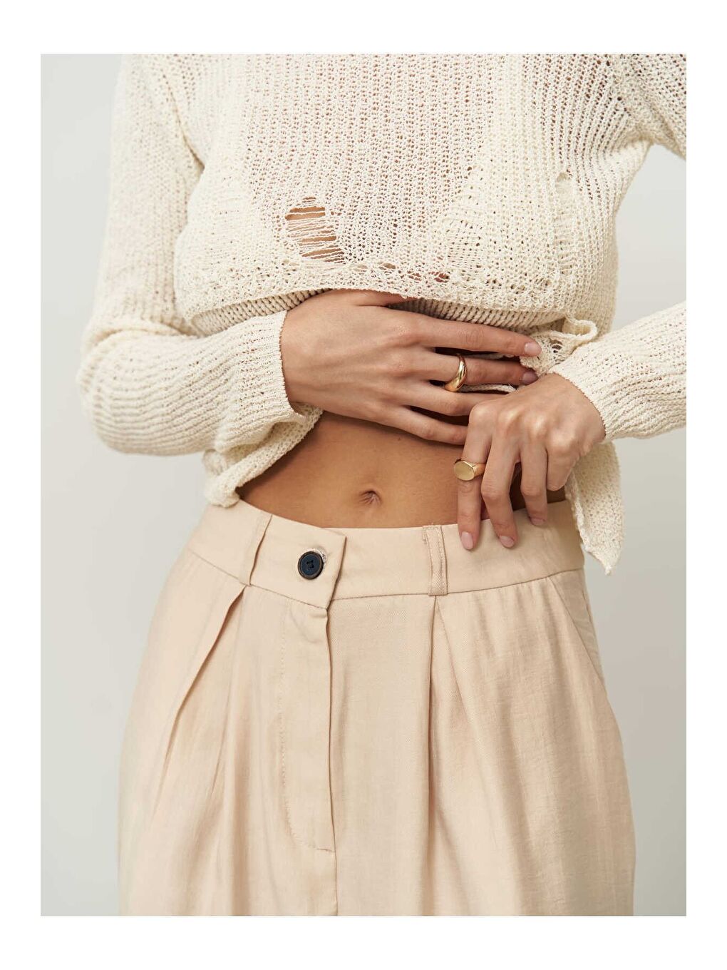 Tessa Lyocell Bej Palazzo Pantolon-4