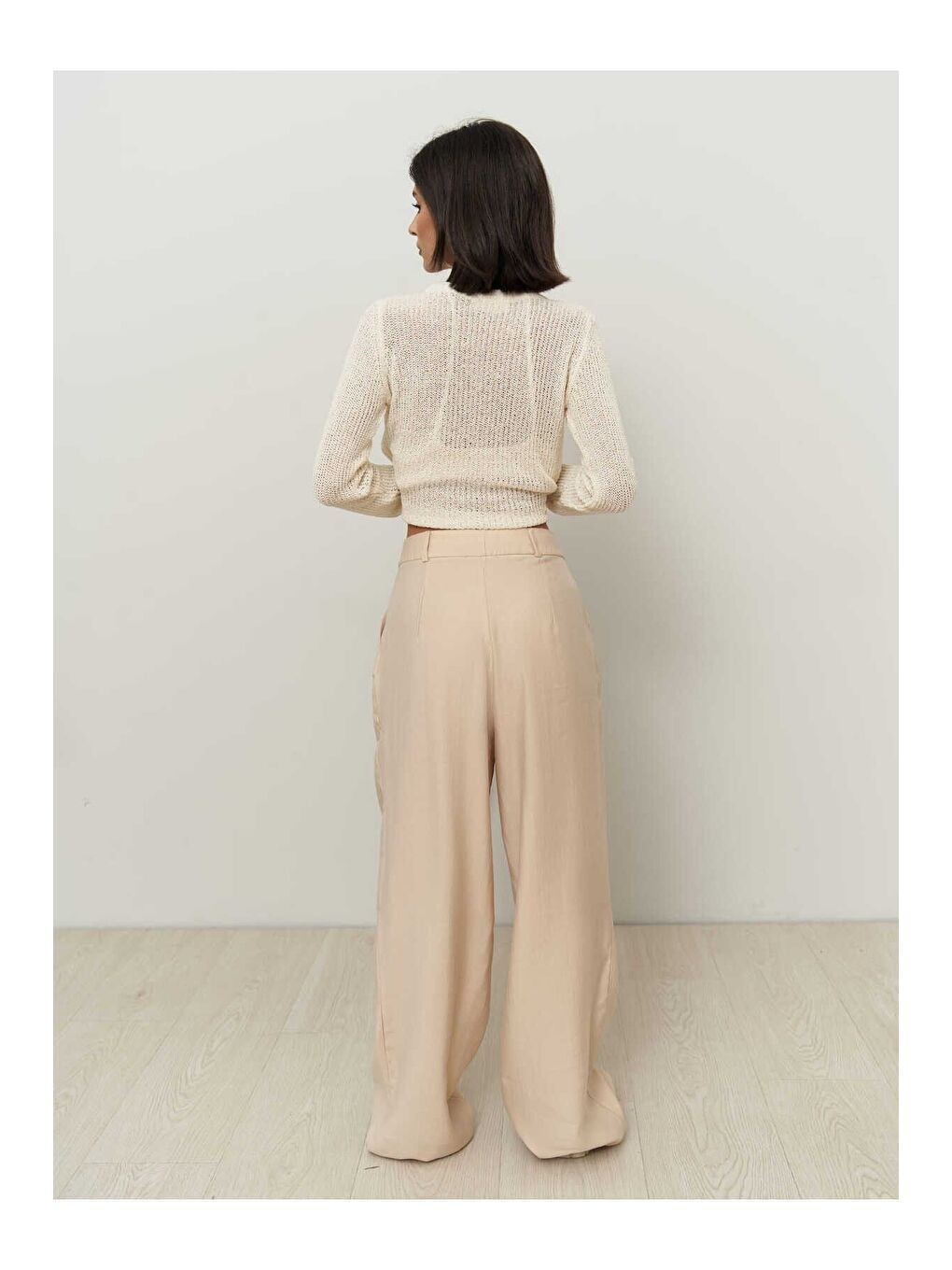 Tessa Lyocell Bej Palazzo Pantolon-5