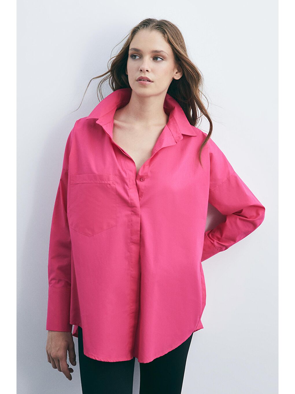Fuşya, Pamuk Poplin Dokuma Gömlek-4