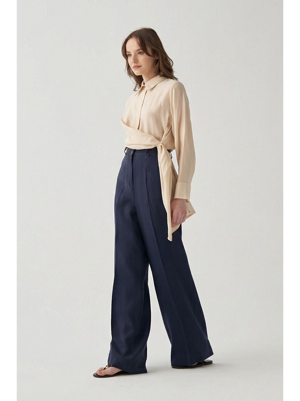 Lacivert-Keten Palazzo Pantolon-1