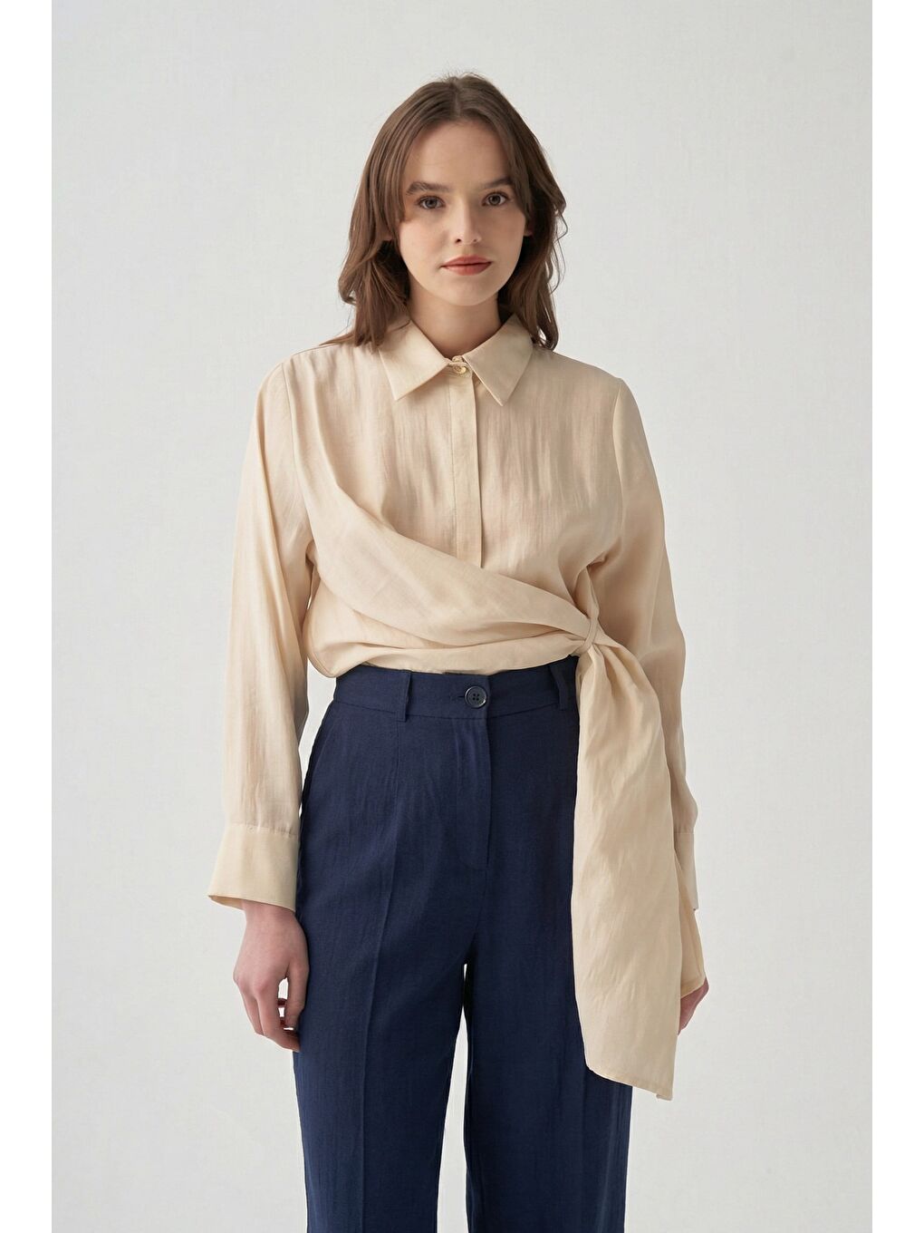 Lacivert-Keten Palazzo Pantolon-3