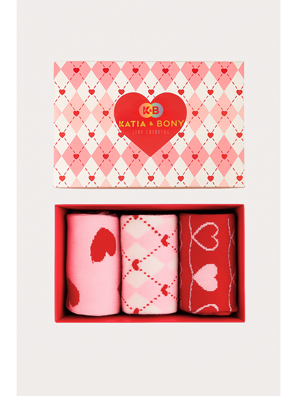 Karışık Kadın Kalpli 3'Lü Kutulu Soket Çorap