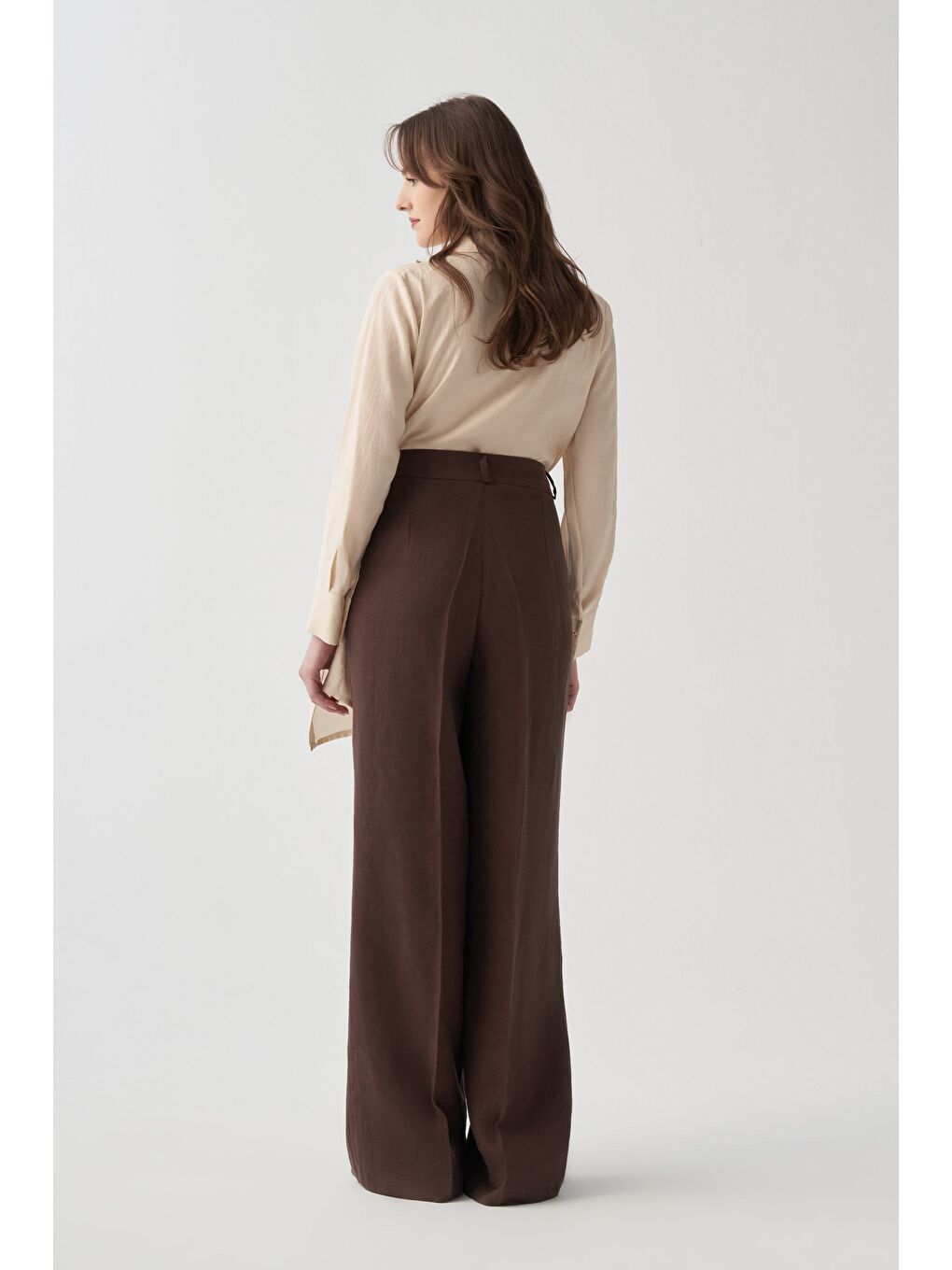 Kahverengi Kahve-Keten Palazzo Pantolon-3