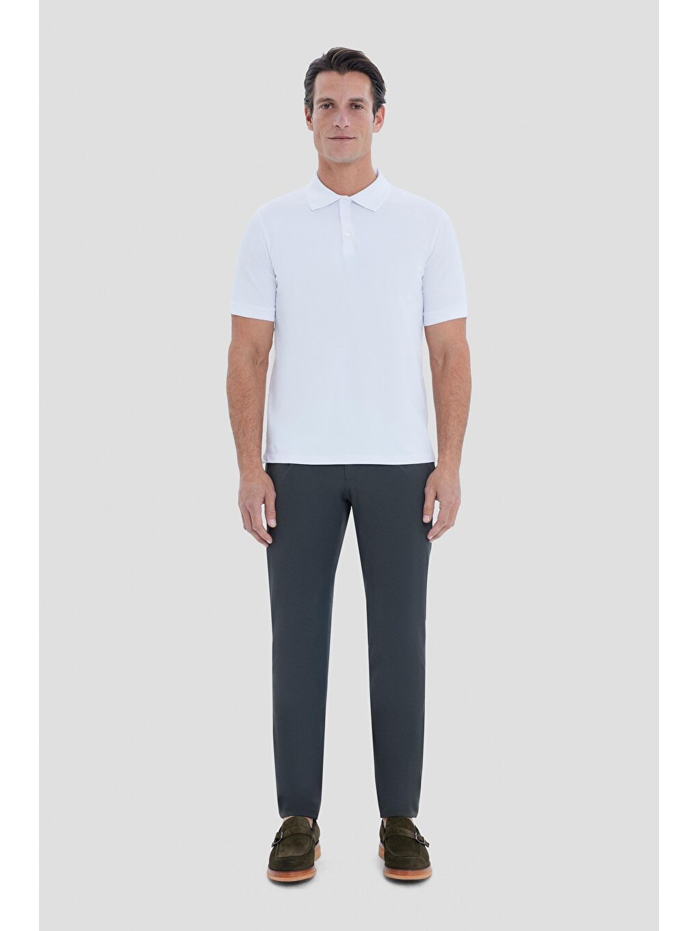 Beyaz Regular Fit Polo Yaka Erkek T-Shirt-1