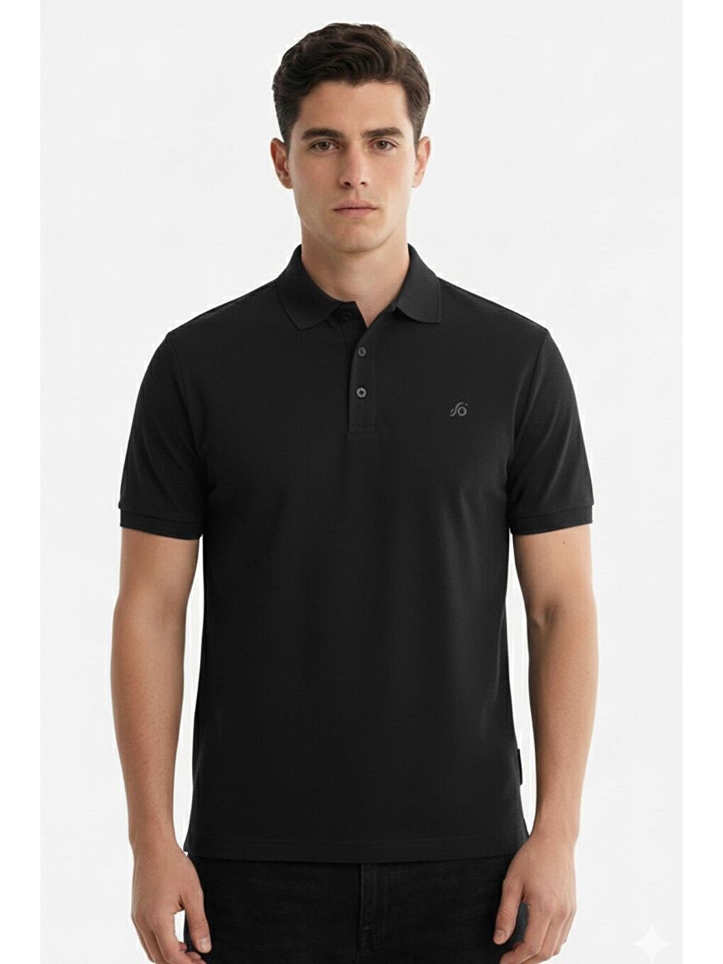 Erkek Siyah Standart Fit Polo Yaka Tişört – Kısa Kollu