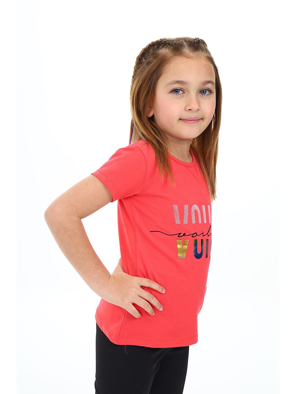 Kırmızı Kız Çocuk Yazı Baskılı T-Shirt 3-13 Yaş Zu109-1-1