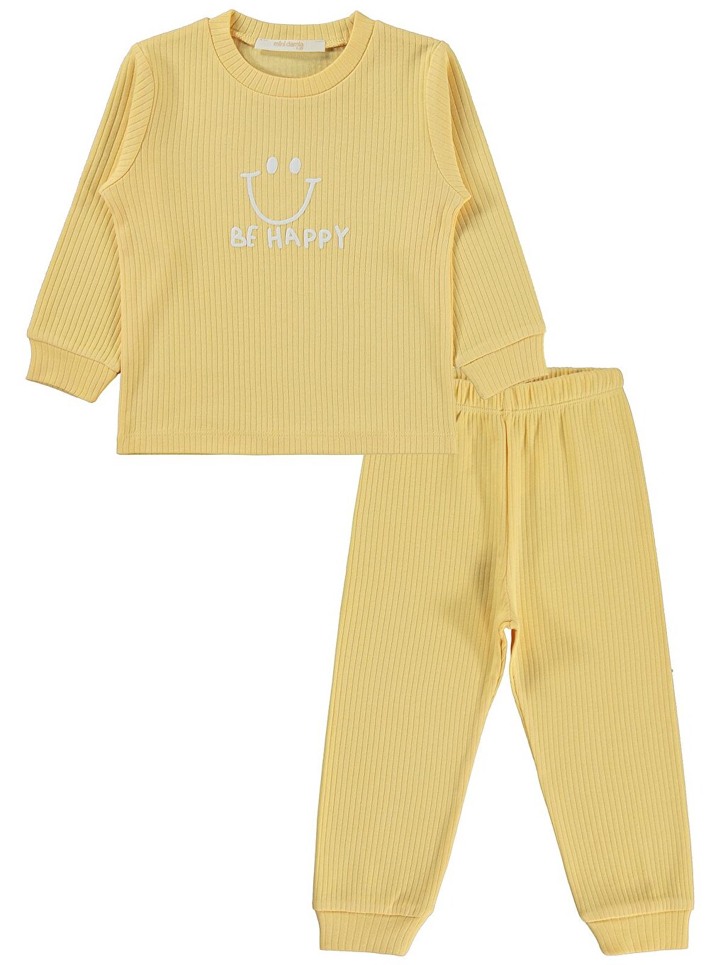 Gülen Yüz Baskılı 1-7 Yaş Pijama Takımı - Sarı-1