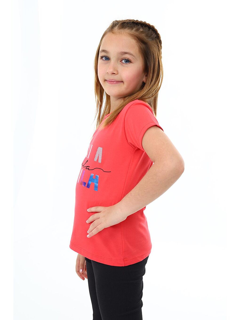 Kırmızı Kız Çocuk Yazı Baskılı T-Shirt 3-13 Yaş Zu109-1-2
