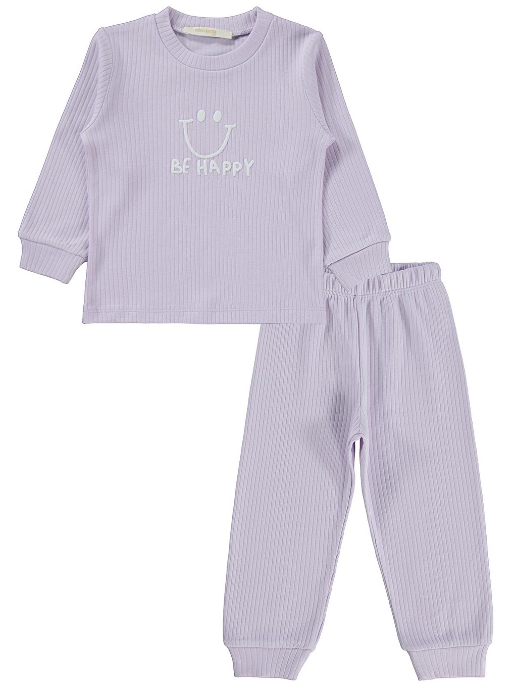 Gülen Yüz Baskılı 1-7 Yaş Pijama Takımı - Lila-1