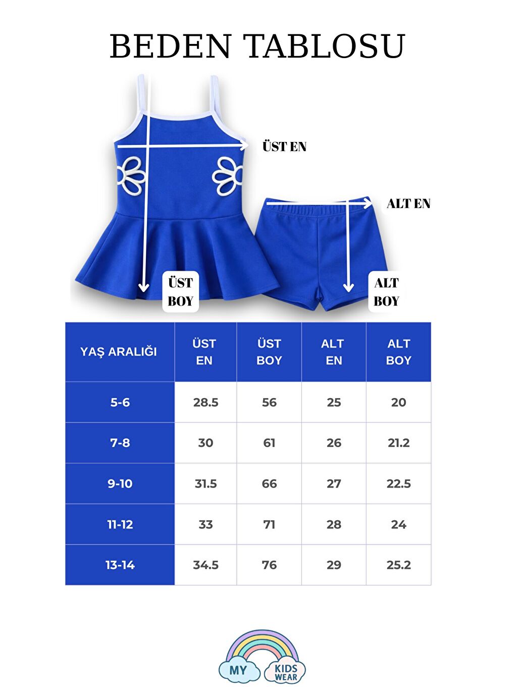 Mavi Kız Çocuk Nakış Detaylı Garson Boy Mayo 5-14 Yaş 12591-1