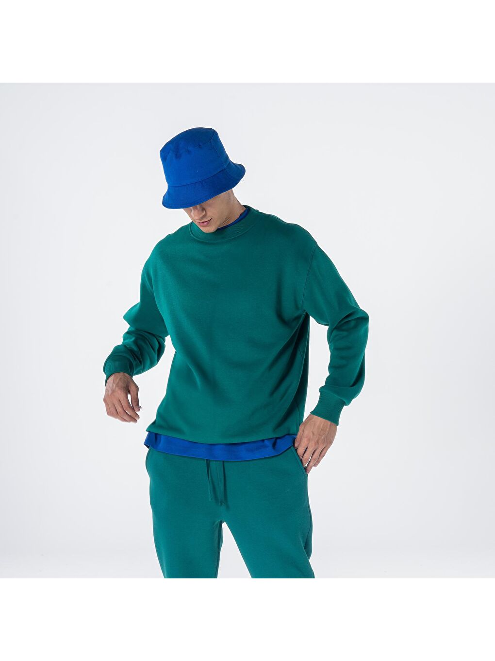 Monica Erkek Yeşil Oversize Bisiklet Yaka Sweatshirt