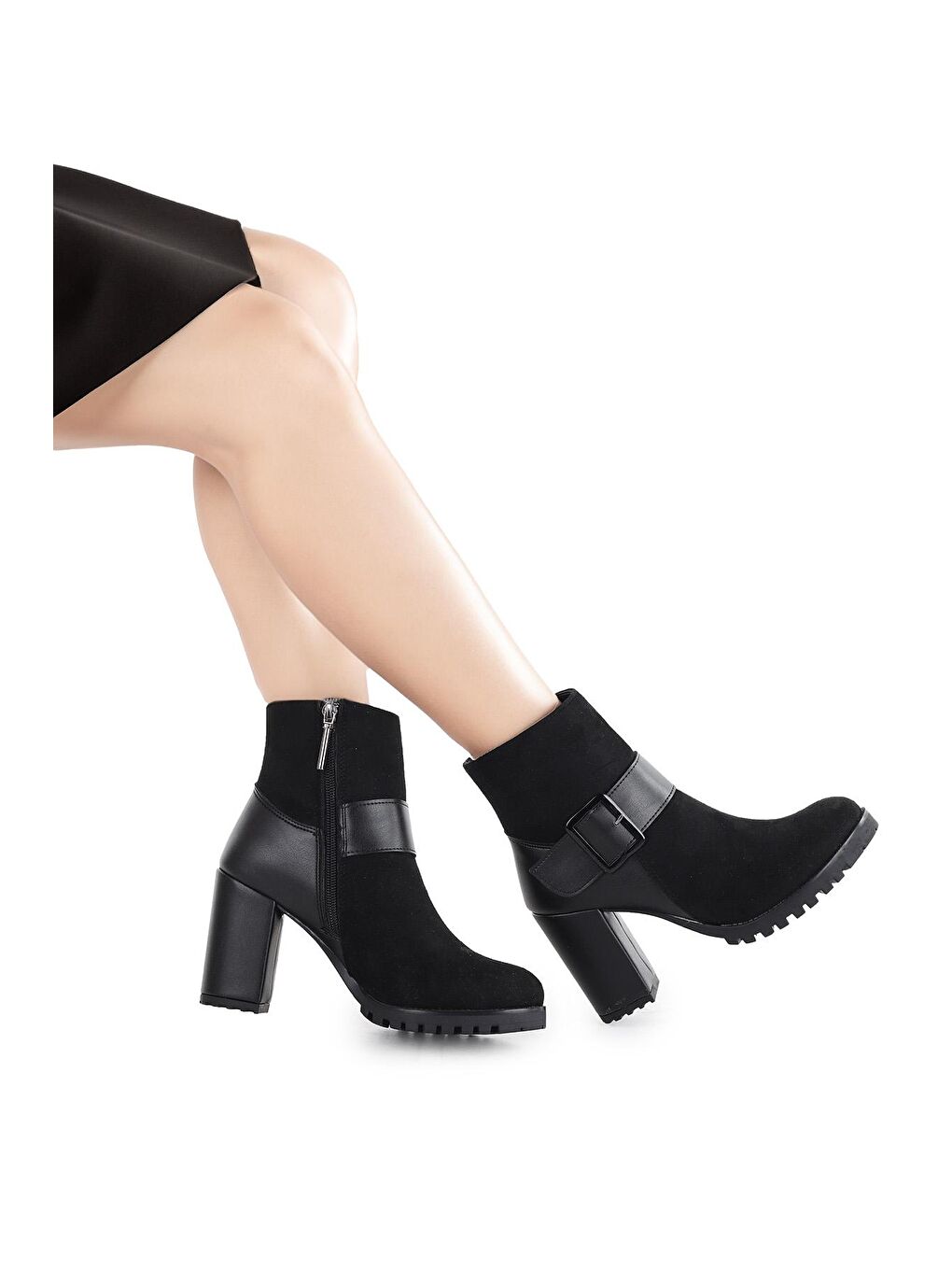 Siyah Süet Fermuarlı Kadın 9 Cm Topuklu Bot Ayakkabı Fls 05-1923-2