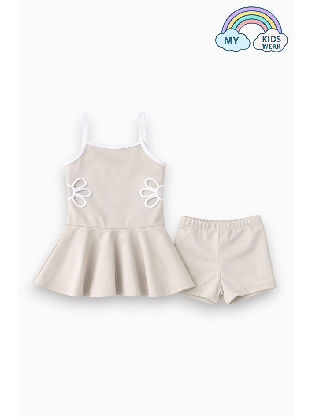 Bej Kız Çocuk Nakış Detaylı Garson Boy Mayo 5-14 Yaş 12594