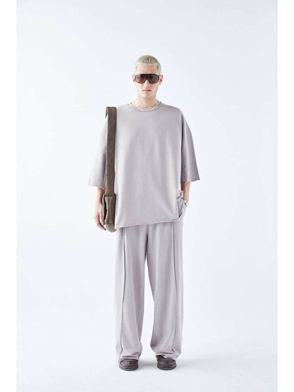 Bej Super Oversize Yıkamalı Takım Taş