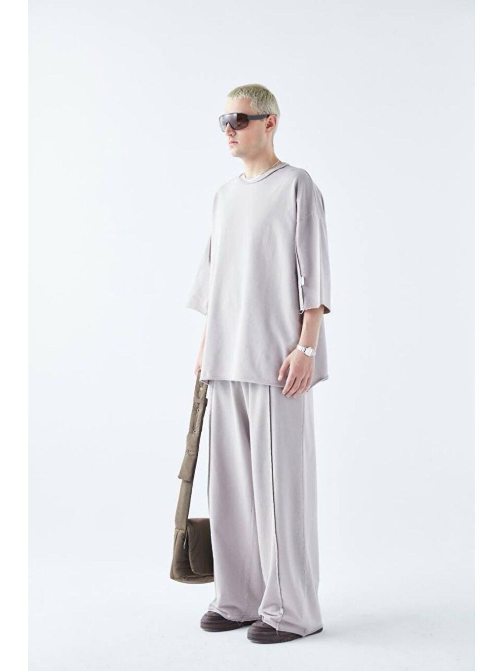 Bej Super Oversize Yıkamalı Takım Taş-1