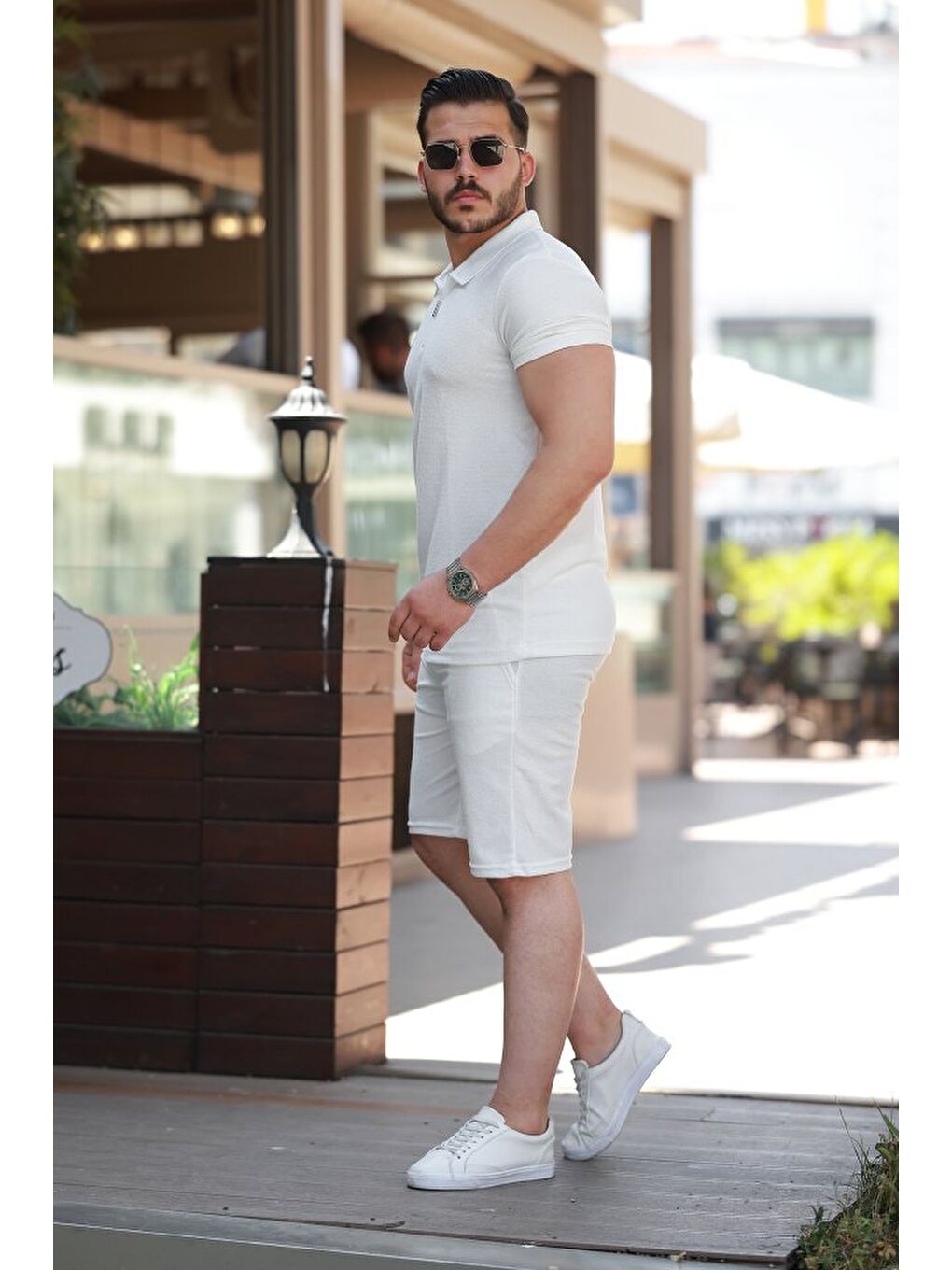 Beyaz Erkek Şort Tişört Alt Üst Takım-1