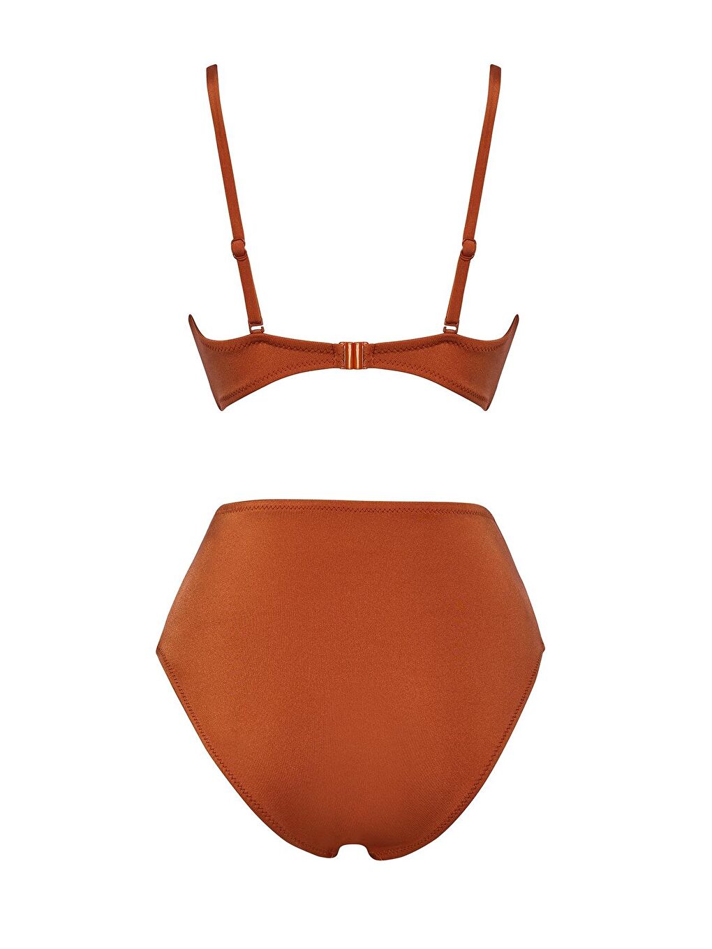 Kahverengi Özel Tasarım Yüksek Bel Bikini Takım-1