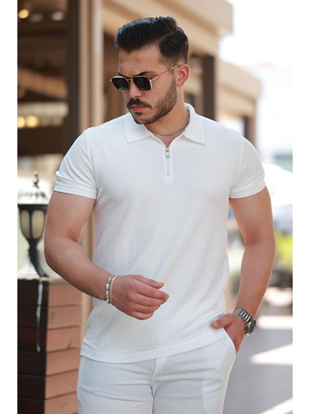 Beyaz Erkek Şort Tişört Alt Üst Takım-2