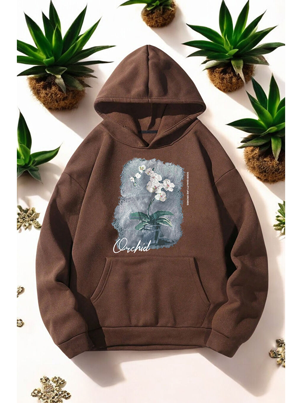 uyguntarz Açık Kahverengi Orkide Tuval Baskılı Unisex Oversize Sweatshirt