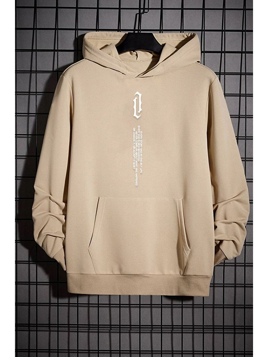 uyguntarz Bej Erkek Aleman Rapero Baskılı Oversize Sweatshirt